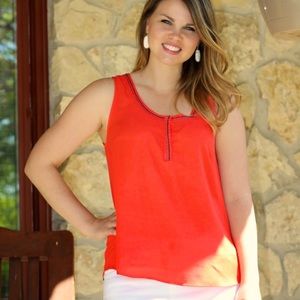41 Hawthorn Stitch Fix McAdams Orange Red Sleeveless Top Tank Beaded Neckline M